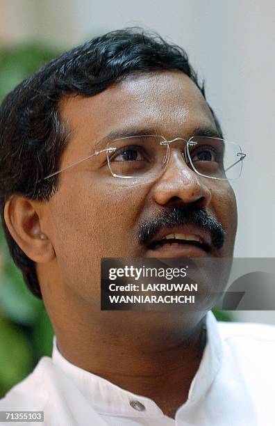 Sri Lankan political wing leader of the rebel Liberation Tigers of Tamil Eelam , S. P. Thamilselvan speaks during an interview with AFP in the...