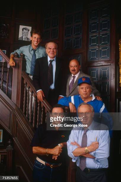 The cast of Showtime's short-lived sitcom, "The Boys," Norm Crosby, Norman Fell , Jackie Gayle; Alan Garfield, Lionel Stander,and Tom LaGrua, pose...