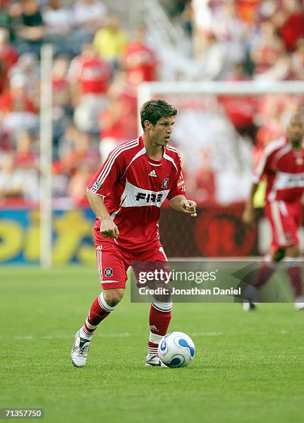 Logan Pause of the Chicago Fire controls the ball during the game against the New York Red Bulls on June 25, 2006 at Toyota Park in Bridgeview,...