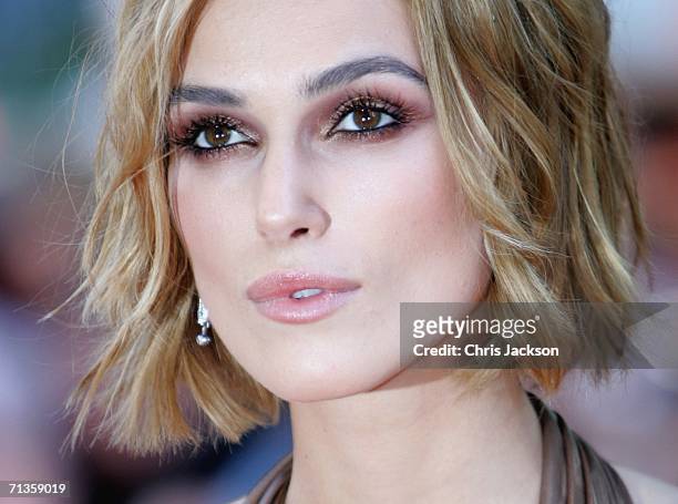 Actress Keira Knightley arrives for the European Premiere of 'Pirates Of The Caribbean: Dead Man's Chest' at the Odeon Leicester Square on July 3,...