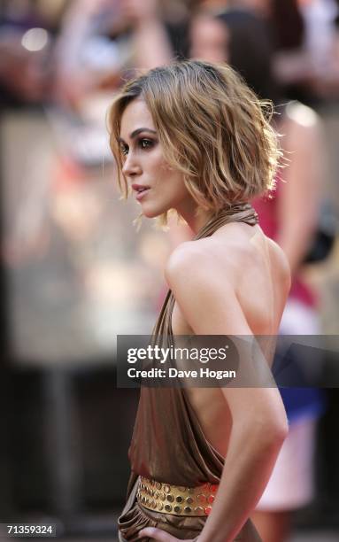 Actress Keira Knightley arrives at the European Premiere of "Pirates Of The Caribbean: Dead Man's Chest" at Odeon Leicester Square on July 3, 2006 in...