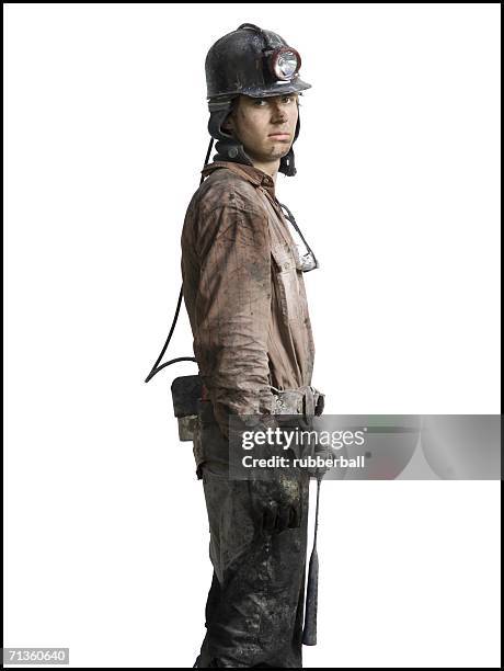 profile of a coal miner - miner helmet portrait stock pictures, royalty-free photos & images