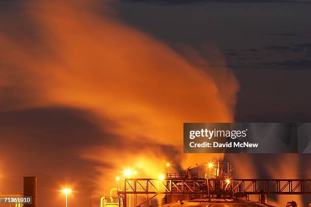 Steam rises as a geothermal power plant taps into energy produced by underground pressures near the southern end of the San Andreas Fault at the...