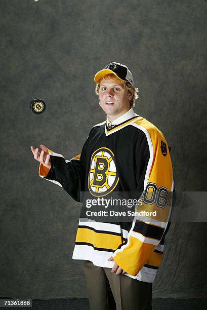 The 5th overall pick Phil Kessel of the Boston Bruins poses for a portrait backstage at the 2006 NHL Draft held at General Motors Place on June 24,...