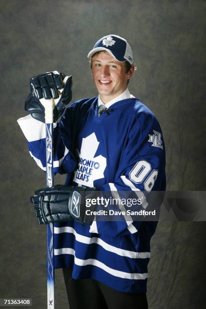 Jiri Tlusty of the Toronto Maple Leafs poses for a portrait backstage at the 2006 NHL Draft held at General Motors Place on June 24, 2006 in...