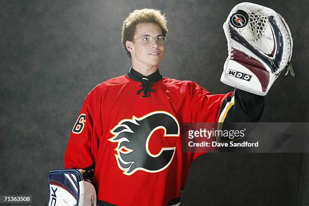 Leland Irving of the Calgary Flames poses for a portrait backstage at the 2006 NHL Draft held at General Motors Place on June 24, 2006 in Vancouver,...
