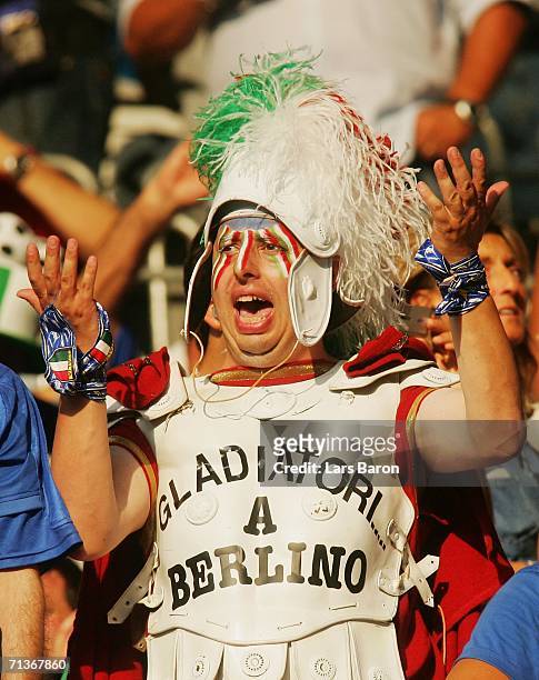 An Italian fan shows his support prior to the FIFA World Cup Germany 2006 Semi-final match between Germany and Italy played at the Stadium Dortmund...