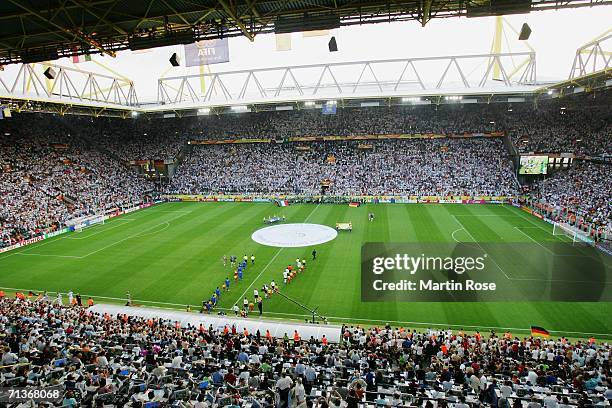 General view as the teams walk out onto the pitch prior to the start of the FIFA World Cup Germany 2006 Semi-final match between Germany and Italy...