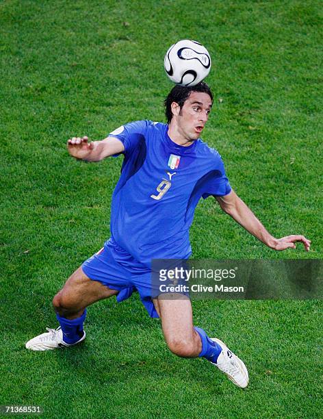 Luca Toni of Italy in action during the FIFA World Cup Germany 2006 Semi-final match between Germany and Italy played at the Stadium Dortmund on July...
