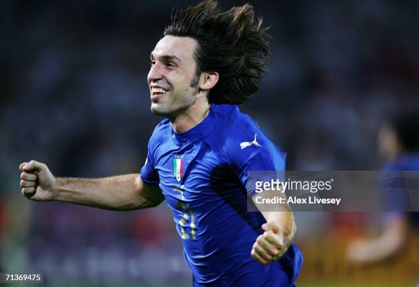 Andrea Pirlo of Italy celebrates during the FIFA World Cup Germany 2006 Semi-final match between Germany and Italy played at the Stadium Dortmund on...