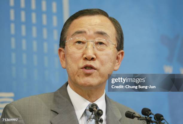 South Korean Foreign Minister Ban Ki-Moon arrives for a news conference July 5, 2006 in Seoul, South Korea. North Korea test-fired five missiles...