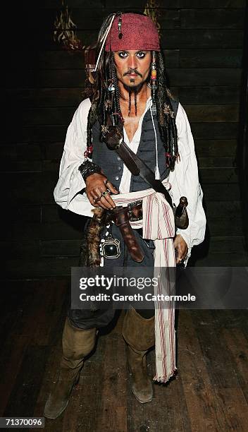 Waxwork model of Johnny Depp as Captain Jack Sparrow from Pirates of The Caribbean: Dead Man's Chest forms part of an interactive attraction at...
