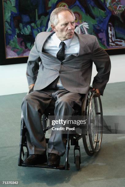 German Interior Minister Wolfgang Schaeuble arrives for the weekly German government cabinet meeting on July 5, 2006 in Berlin, Germany.