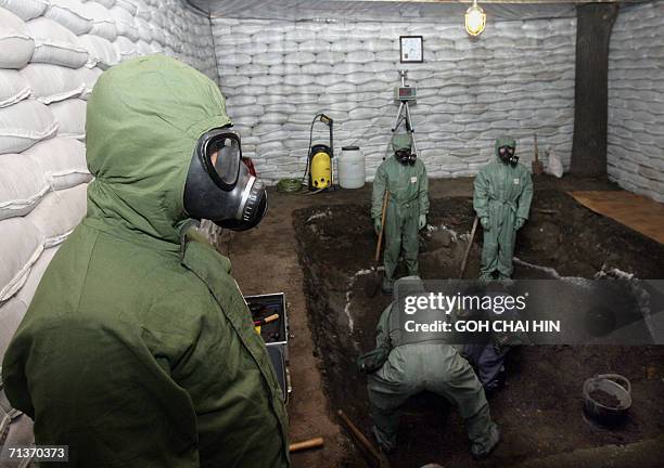 Team of Chinese Abandoned Chemical Weapons experts excavate and remove the chemical bombs from a site, which is opposite a Chinese middle school in...