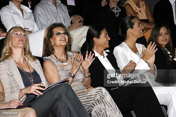 Mafalda von Hessen and Claudia Cardinale attend the Giorgio Armani show as part of Paris Haute Couture Collections on July 5, 2006 in Paris, France.