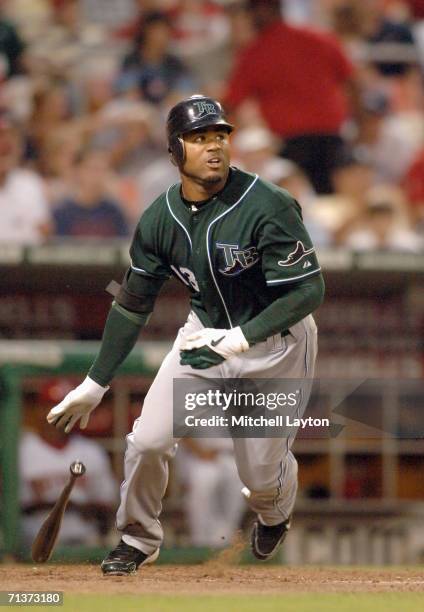 Carl Crawford of the Tampa Bay Devil Rays takes a swing during a baseball game against the Washington Nationals on June 30, 2006 at RFK Stadium in...