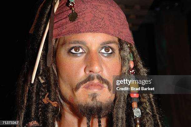 Waxwork model of Johnny Depp in character as Captain Jack Sparrow from the film "Pirates of The Caribbean: Dead Man's Chest" is seen at Madame...