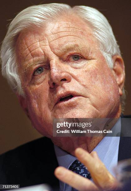 Senator Ted Kennedy speaks during a Senate Hearing on Illegal Immigration at the National Constitution Center July 5, 2006 in Philadelphia,...