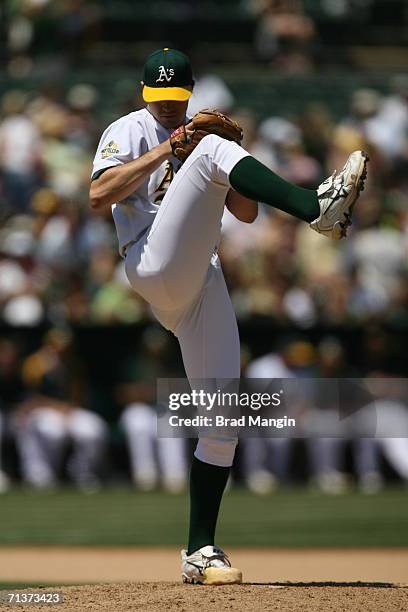 Barry Zito of the Oakland Athletics pitches during the game against the Arizona Diamondbacks at the McAfee Coliseum in Oakland, California on July 2,...