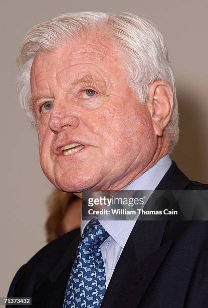 Senator Ted Kennedy speaks with the media before the start of a Senate Hearing on Illegal Immigration at the National Constitution Center July 5,...