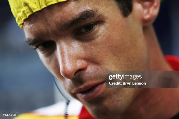David Millar of Great Britain and Saunier Duval talks to the press at the start of the stage 4 of the 93rd Tour de France from Huy to Saint Quentin,...