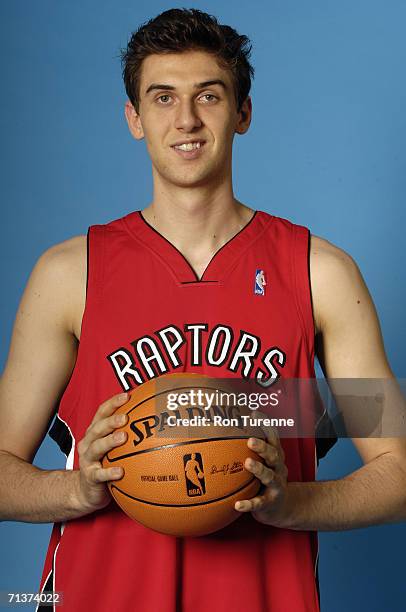 Andrea Bargnani of the Toronto Raptors poses for a portrait during a press conference at Air Canada Centre on June 29, 2006 in Toronto, Ontario,...