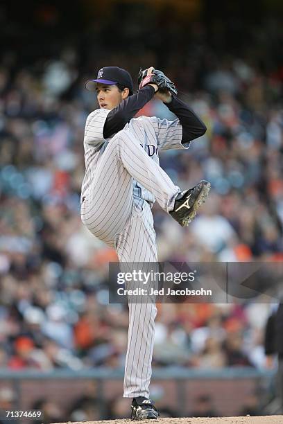 Pitcher Jeff Francis of the Colorado Rockies delivers a pitch against the San Francisco Giants during the MLB game at AT&T Park on May 26, 2006 in...