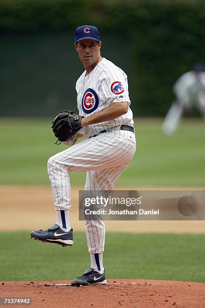 Pitcher Greg Maddux of the Chicago Cubs winds up to pitch during the game against the Chicago White Sox on July 1, 2006 at Wrigley Field in Chicago,...