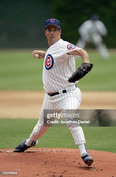 Pitcher Greg Maddux of the Chicago Cubs winds up to pitch during the game against the Chicago White Sox on July 1, 2006 at Wrigley Field in Chicago,...