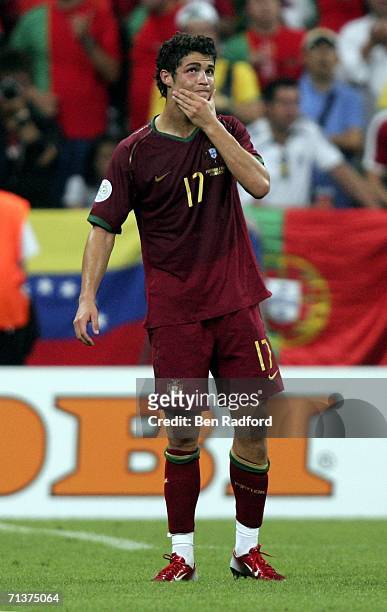 Dejected Cristiano Ronaldo of Portugal looks on following his team's 1-0 defeat and exit from the competition during the FIFA World Cup Germany 2006...