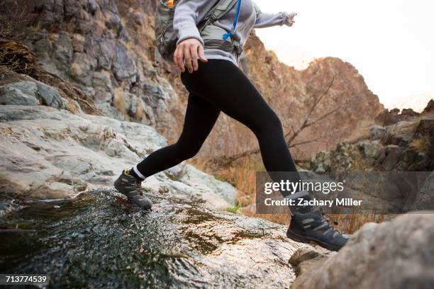 trekker running in death valley national park, california, us - leggings fotografías e imágenes de stock