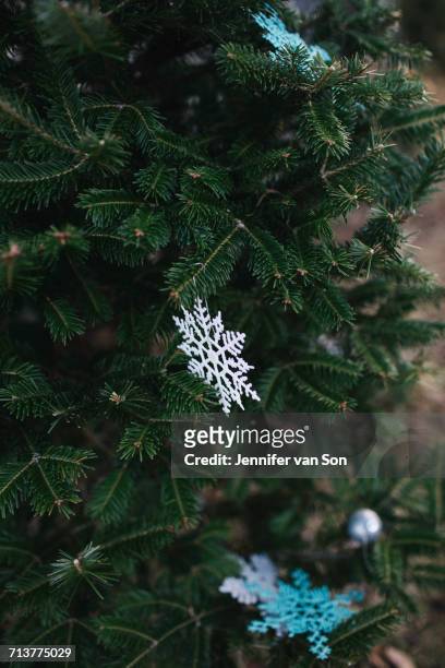 paper snowflakes on christmas tree - cobourg ストックフォトと画像