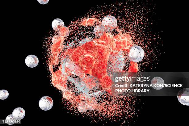 stockillustraties, clipart, cartoons en iconen met destruction of a cancer cell, illustration - nanodeeltje