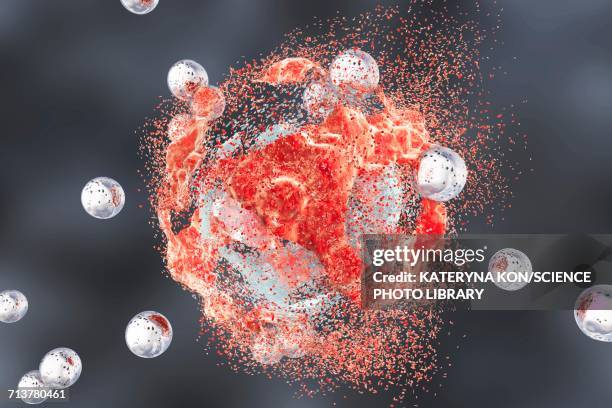 stockillustraties, clipart, cartoons en iconen met destruction of a cancer cell, illustration - nanodeeltje
