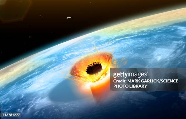 illustrazioni stock, clip art, cartoni animati e icone di tendenza di chicxulub asteroid impact - asteroid