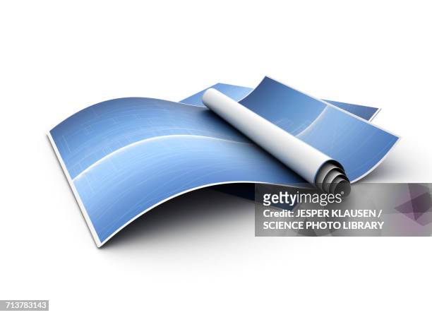rolled up paper - architecture plan stock illustrations
