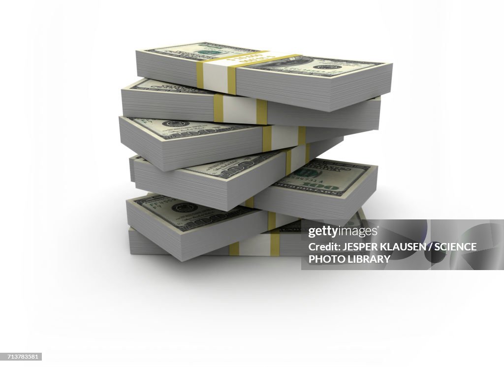 US dollar bills in a stack