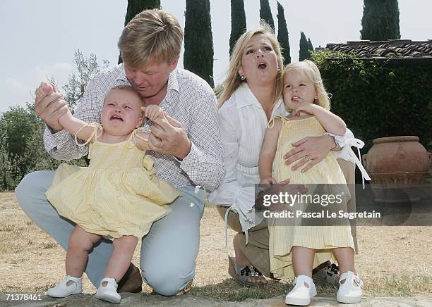 Princess Alexia, Prince Willem Alexander of the Netherlands, Crown Princess Maxima and Princess Amalia pose during a photo call in their Italian...