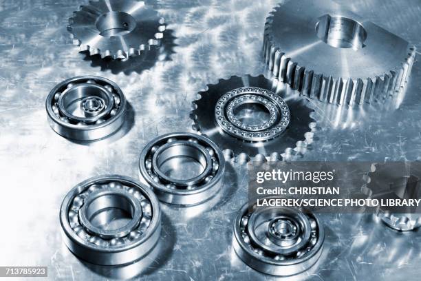 metal cogs, ball bearings and gears - ball bearings foto e immagini stock