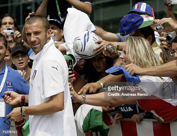 Alessandro Del Piero signs autographs after an Italy National Football Team press conference on July 6, 2006 in Duisburg, Germany.