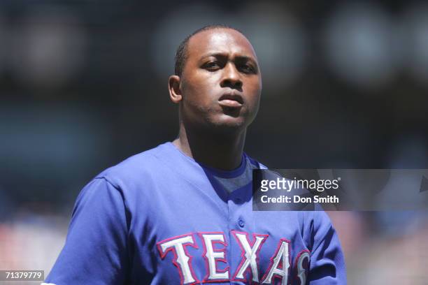 Gary Matthews Jr. Of the Texas Rangers looks back to the dugout folloing a strikeout during the game against the San Francisco Giants at AT&T Park in...