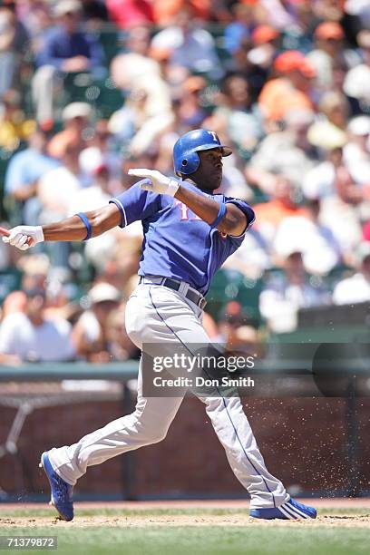 Gary Matthews Jr. #14 of the Texas Rangers bats during the game against the San Francisco Giants at AT&T Park in San Francisco, California on June...