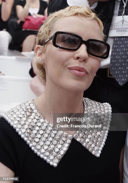 Australian singer Kylie Minogue attends the Chanel Haute Couture Fall-Winter 2006/07 Fashion show during Paris Fashion Week at Pelouse de St Cloud on...