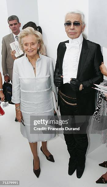 Wife of French President, Bernadette Chira and Karl Lagerfeld attend the Chanel Haute Couture Fall-Winter 2006/07 Fashion show during Paris Fashion...