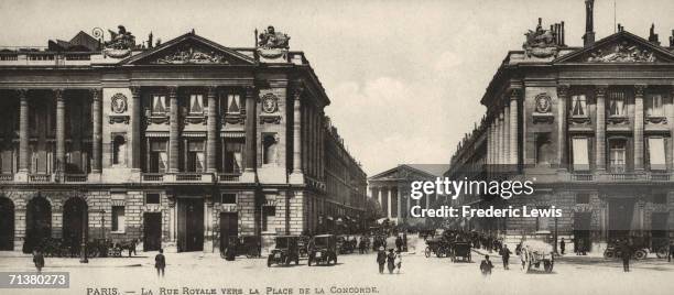 The Rue Royale leading from the Place de la Concorde in Paris, with the Hotel de Crillon on the left and the French Naval Ministry on the right,...