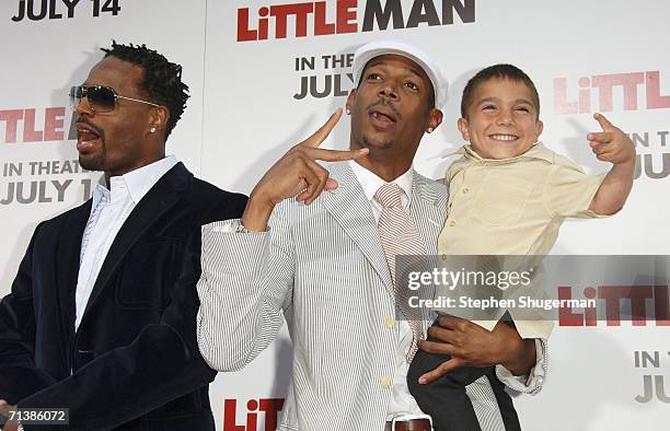 Actors Shawn Wayans, Marlon Wayans and Linden Porco attend Sony Pictures premiere of "Little Man" at the Mann National Theater on July 6, 2006 in...