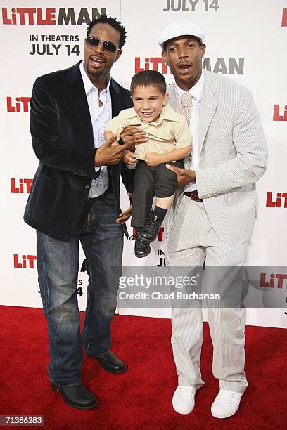 Actor Marlon Wayans, Linden Porco and Shawn Wayans arrive at Sony Pictures Premiere of "Little Man" at the Mann National Theater on July 6, 2006 in...
