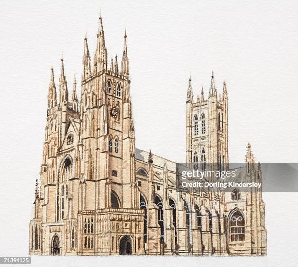 artwork of canterbury cathedral. - spire stock illustrations