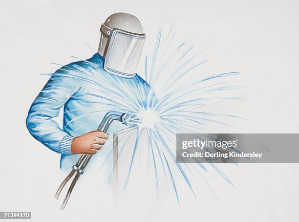 man in protective gear using a welding machine. - welding stock illustrations