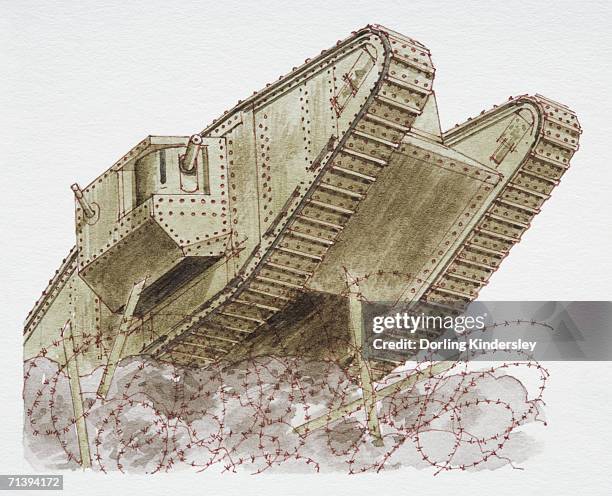 1916 armoured tank, low angle view. - ww1 tank 幅插畫檔、美工圖案、卡通及圖標